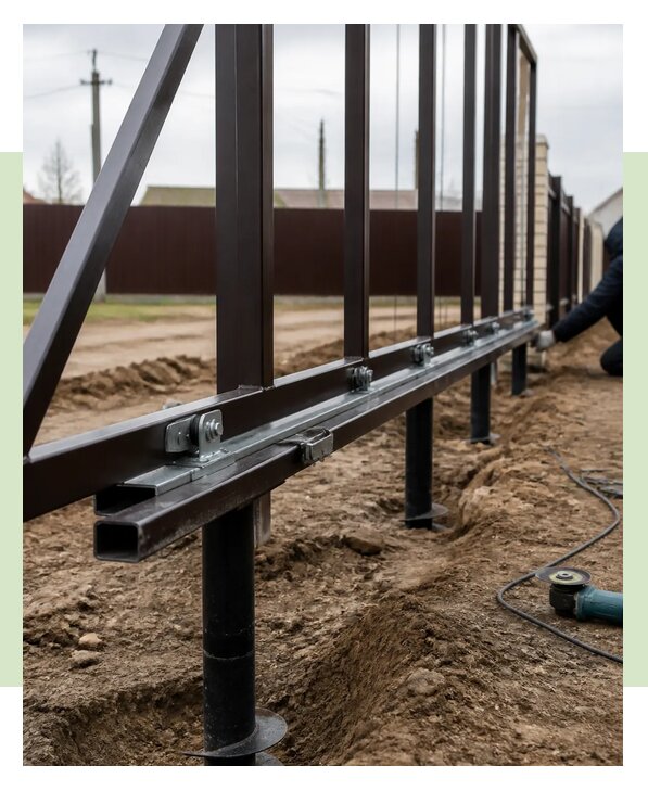 Откатные ворота на винтовых сваях под ключ в Владимире